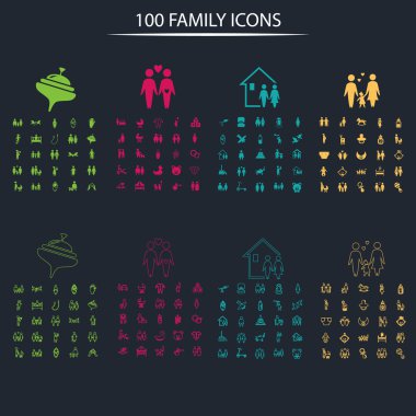 Set of one hundred family icon clipart