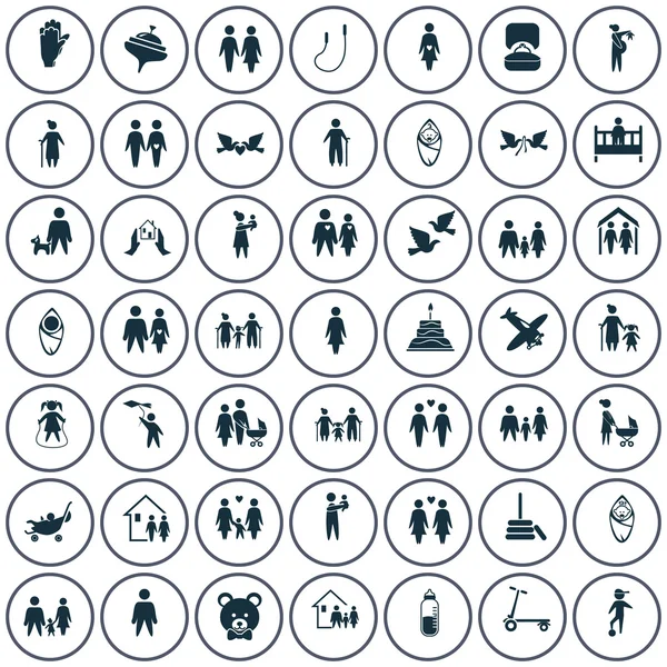 Set von neunundvierzig Familiensymbolen — Stockvektor