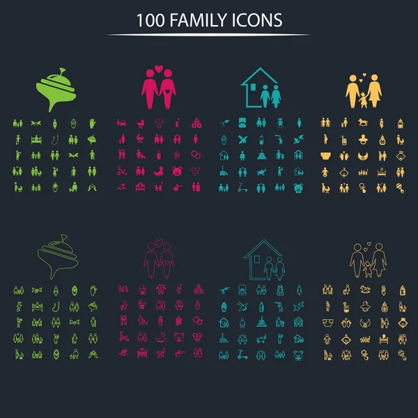 Набір сто сімейних іконок — стоковий вектор