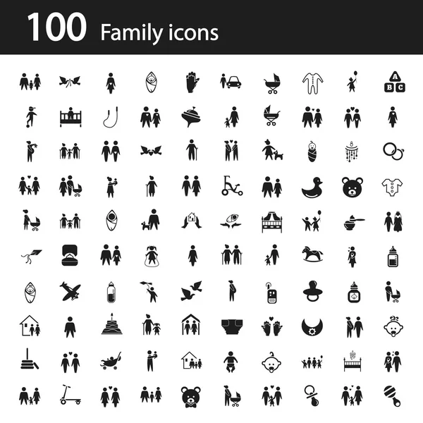 Ensemble de cent icônes de famille — Image vectorielle
