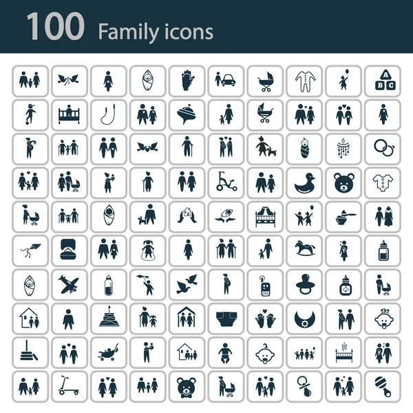 Ensemble de cent icônes de famille — Image vectorielle