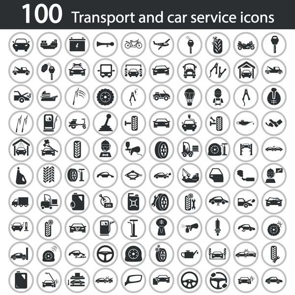 Conjunto de cien iconos de transporte y servicio de coches — Vector de stock