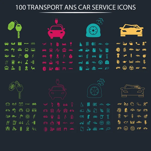 Conjunto de cien iconos de transporte y servicio de coches — Vector de stock