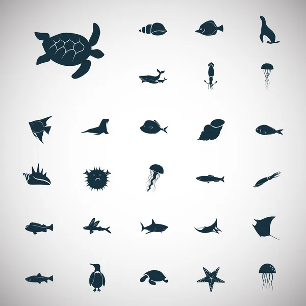 Set di ventisette animali marini icona — Vettoriale Stock