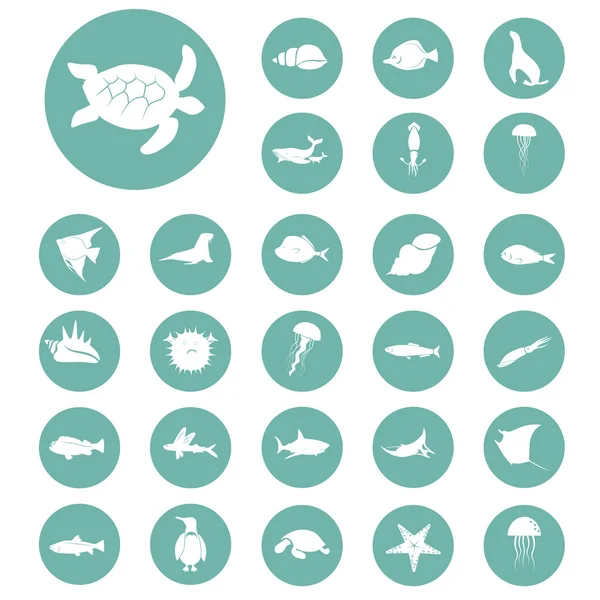 Huszonhét tengeri állatok ikon készlet — Stock Vector