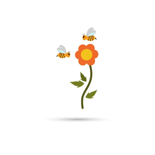 Flower and bees color icon — Stock Vector