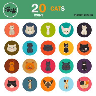 Kediler renk düz set simgesi