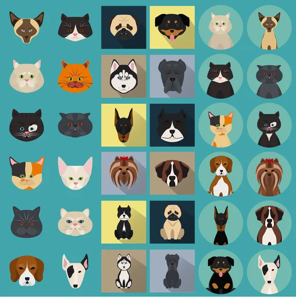 สีของไอคอนแบนของแมวและสุนัข — ภาพเวกเตอร์สต็อก