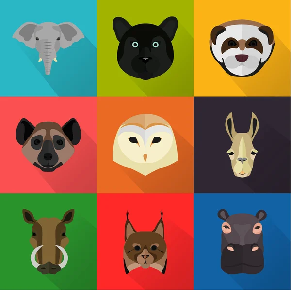 Ensemble plat couleur animaux — Image vectorielle