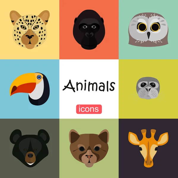 Animais cor plana conjunto — Vetor de Stock