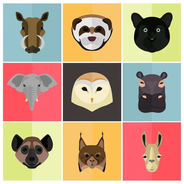 Animales color conjunto plano — Vector de stock