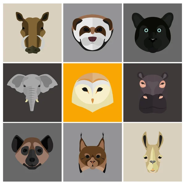 Animales color conjunto plano — Vector de stock