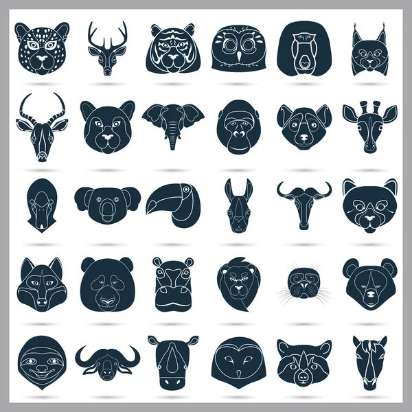 Conjunto de trinta ícones animais no fundo —  Vetores de Stock
