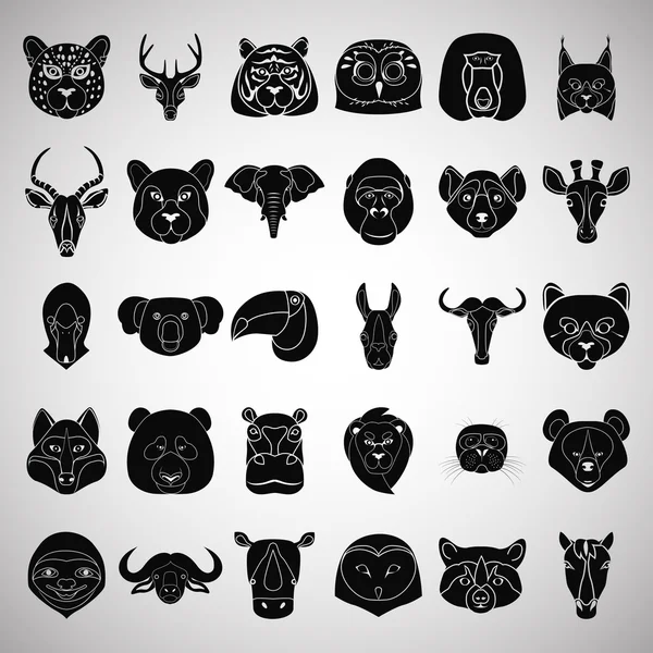 Conjunto de trinta ícones animais no fundo —  Vetores de Stock