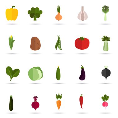 Yirmi veegetables düz renk simge kümesi