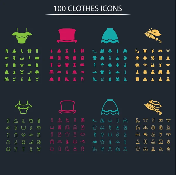 Набор из ста значков одежды — стоковый вектор