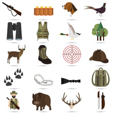 Yirmi renk düz avcılık simgelerin ayarlamak