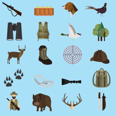 Yirmi renk düz avcılık simgelerin ayarlamak