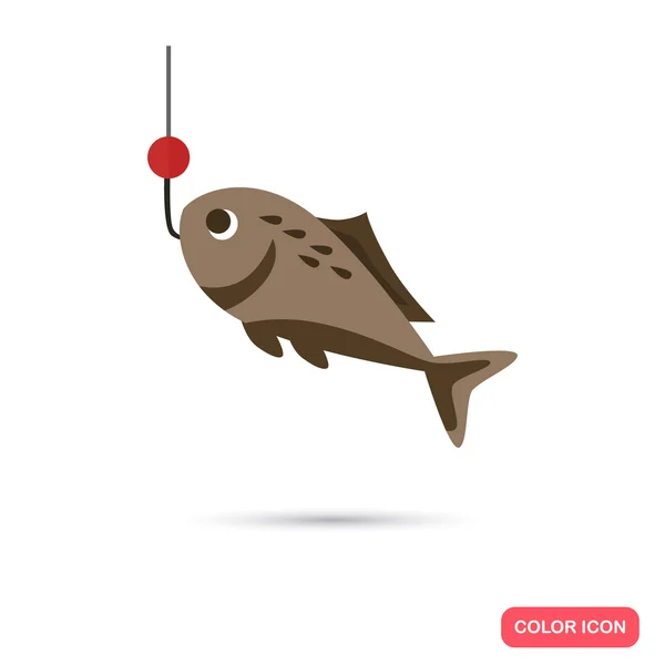Fisch am Haken Farbe flaches Symbol — Stockvektor