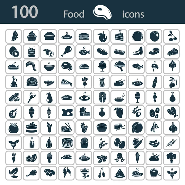 Conjunto de cien iconos de alimentos — Archivo Imágenes Vectoriales