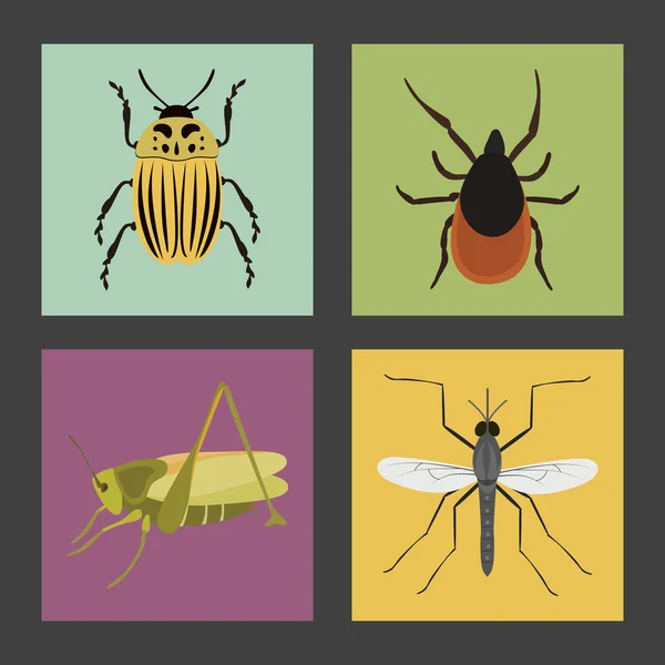 Conjunto de iconos de insectos planos de cuatro colores — Archivo Imágenes Vectoriales