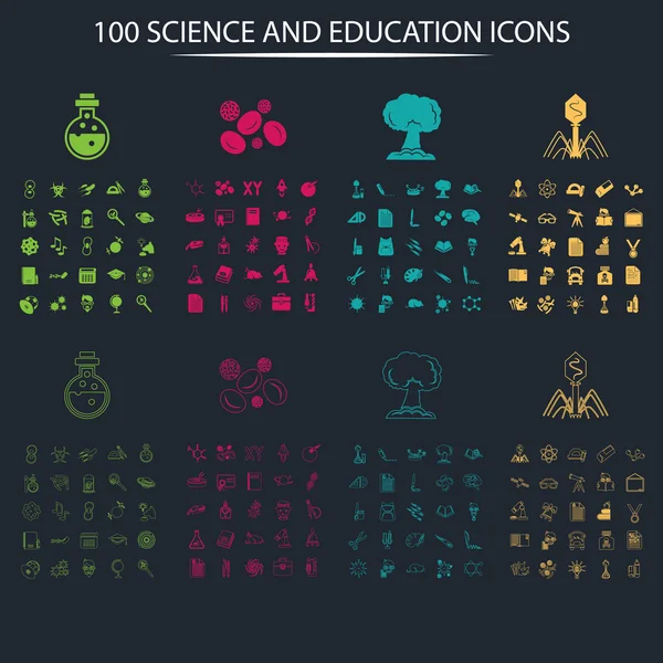 Conjunto de cien iconos de la educación y la ciencia — Archivo Imágenes Vectoriales