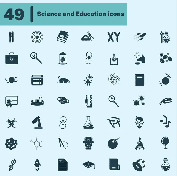 Conjunto de cuarenta y nueve iconos de la educación y la ciencia — Archivo Imágenes Vectoriales