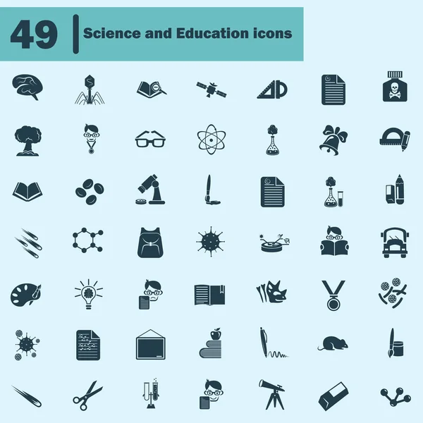 Conjunto de cuarenta y nueve iconos de la educación y la ciencia — Archivo Imágenes Vectoriales