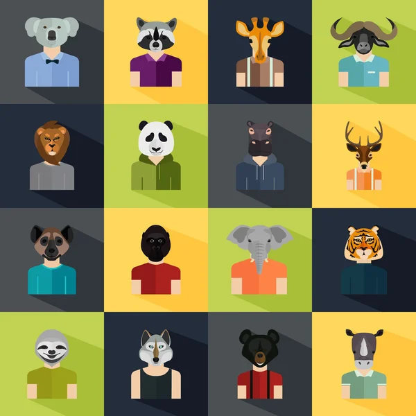 Набір з шістнадцяти аватарів тварин кольорові плоскі іконки — стоковий вектор