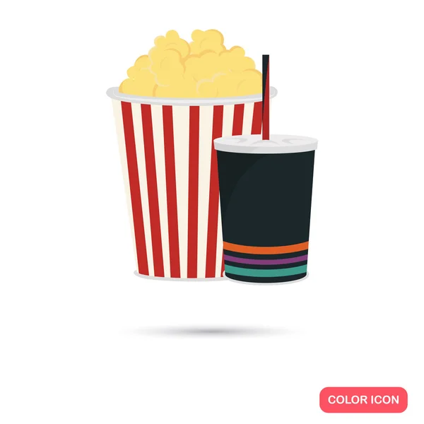 Popcorn et boisson couleur icône plate — Image vectorielle