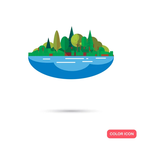 Lago y bosque de color icono plano — Vector de stock