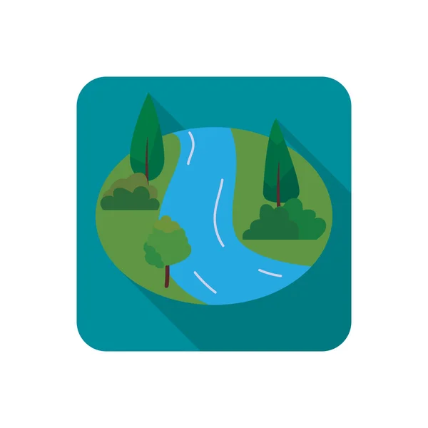 En del av naturen med floden och träd färg flat ikonen — Stock vektor