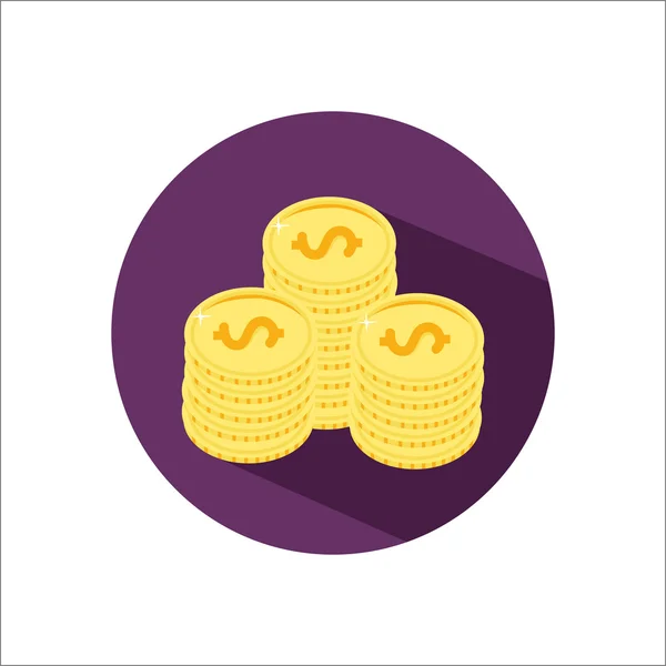 Montones de monedas de color icono plano — Vector de stock