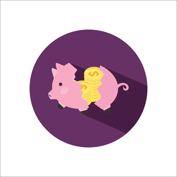 Banco piggy quebrado com ícone de cor de dinheiro plana —  Vetores de Stock