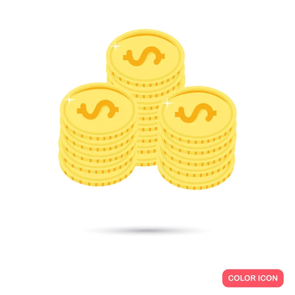 Montones de monedas de color icono plano — Vector de stock