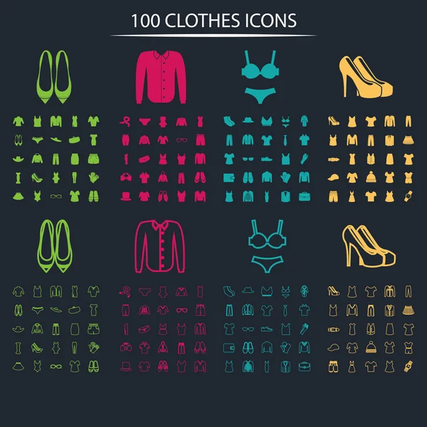 Conjunto de cien iconos de la ropa — Vector de stock