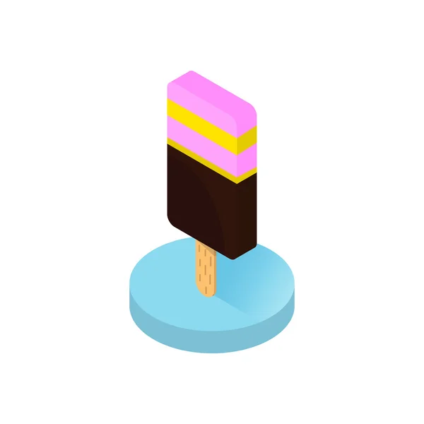 Icono de helado isométrico con chocolate con palo en el soporte de color. Concepto isométrico moderno — Vector de stock