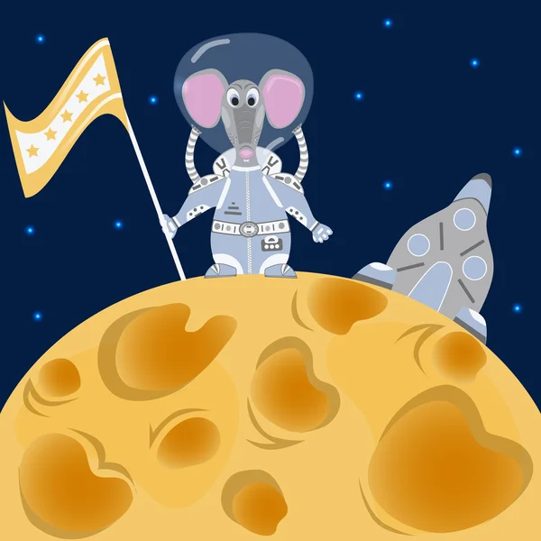 Ilustração de um rato aterrissou na lua de queijo —  Vetores de Stock
