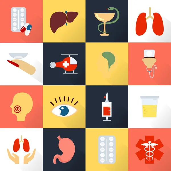 Color set of sixteen medicine icons — Stock Vector