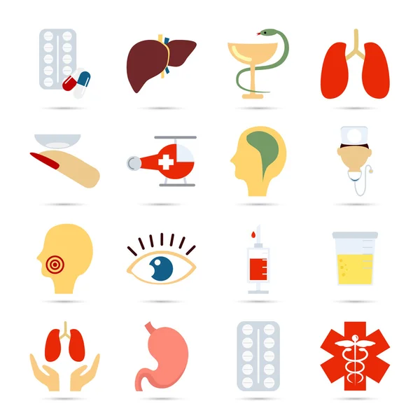 Kleurset van zestien geneeskunde pictogrammen — Stockvector