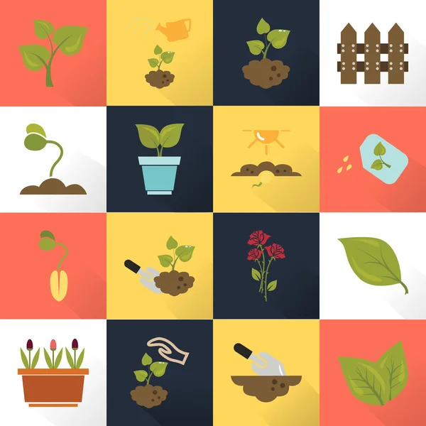 Conjunto de dieciséis iconos de agricultura de color — Vector de stock