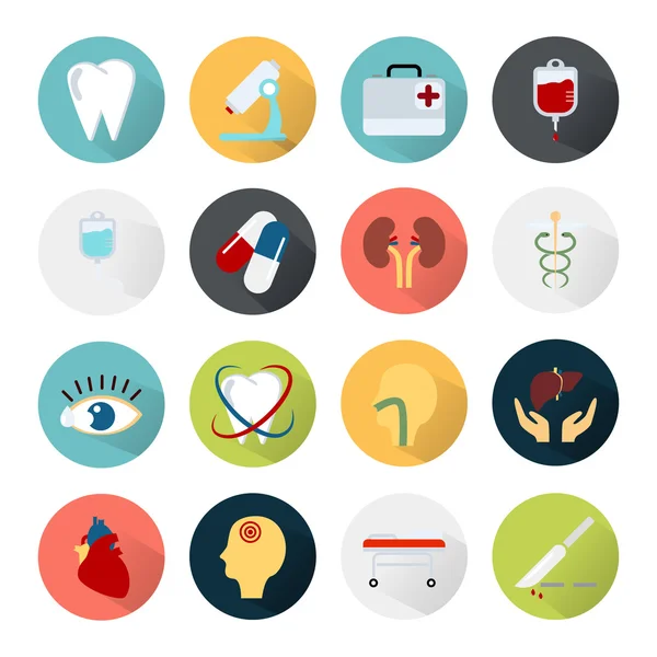 Color set of sixteen medicine icons — Stock Vector
