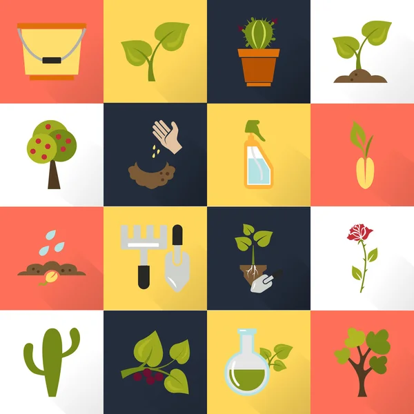 Conjunto de dieciséis iconos de agricultura de color — Archivo Imágenes Vectoriales