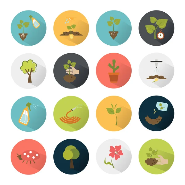 Conjunto de dieciséis iconos de agricultura de color — Archivo Imágenes Vectoriales