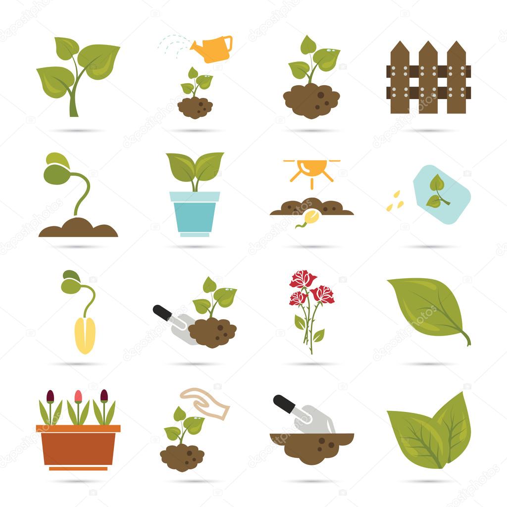 Set of sixteen color agriculture icons