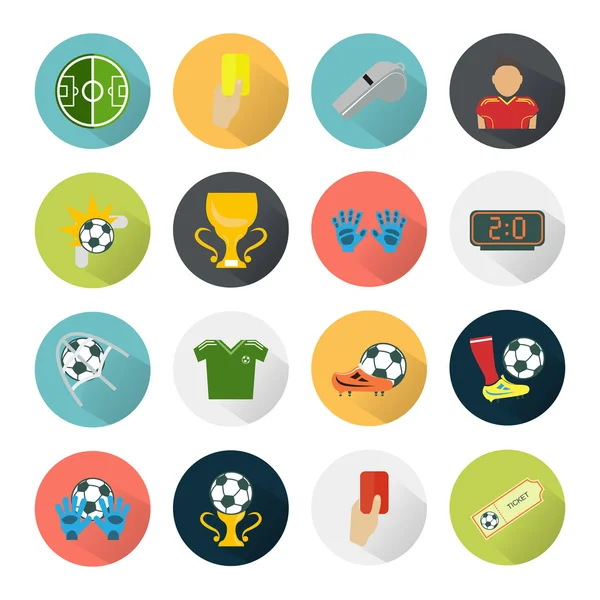 Ensemble de seize icônes de football colorées — Image vectorielle
