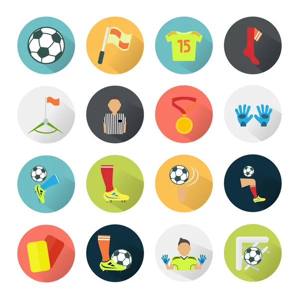 Conjunto de dieciséis iconos de fútbol de color — Vector de stock