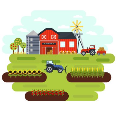 Doğal gıda üreten çiftlik çizimi