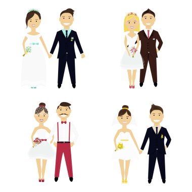 Dört renk modern düğün çiftler kümesi