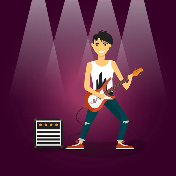 Illusztráció: rock énekes egy koncerten — Stock Vector